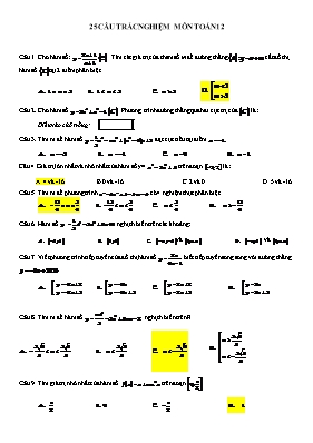 25 câu hỏi trắc nghiệm Toán 12 (Kèm đáp án)
